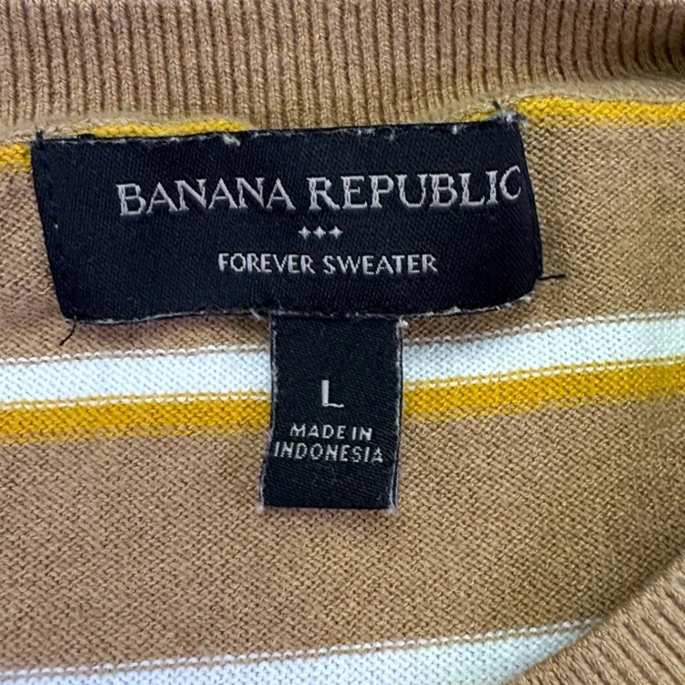 Banana Republic‎ Sweater Men's Large Striped Crew Neck Brown White Long Sleeve